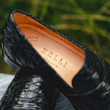 11-201-BKM ROMA Crocodile Penny Loafer, Black - Zelli Italia - Flyclothing LLC
