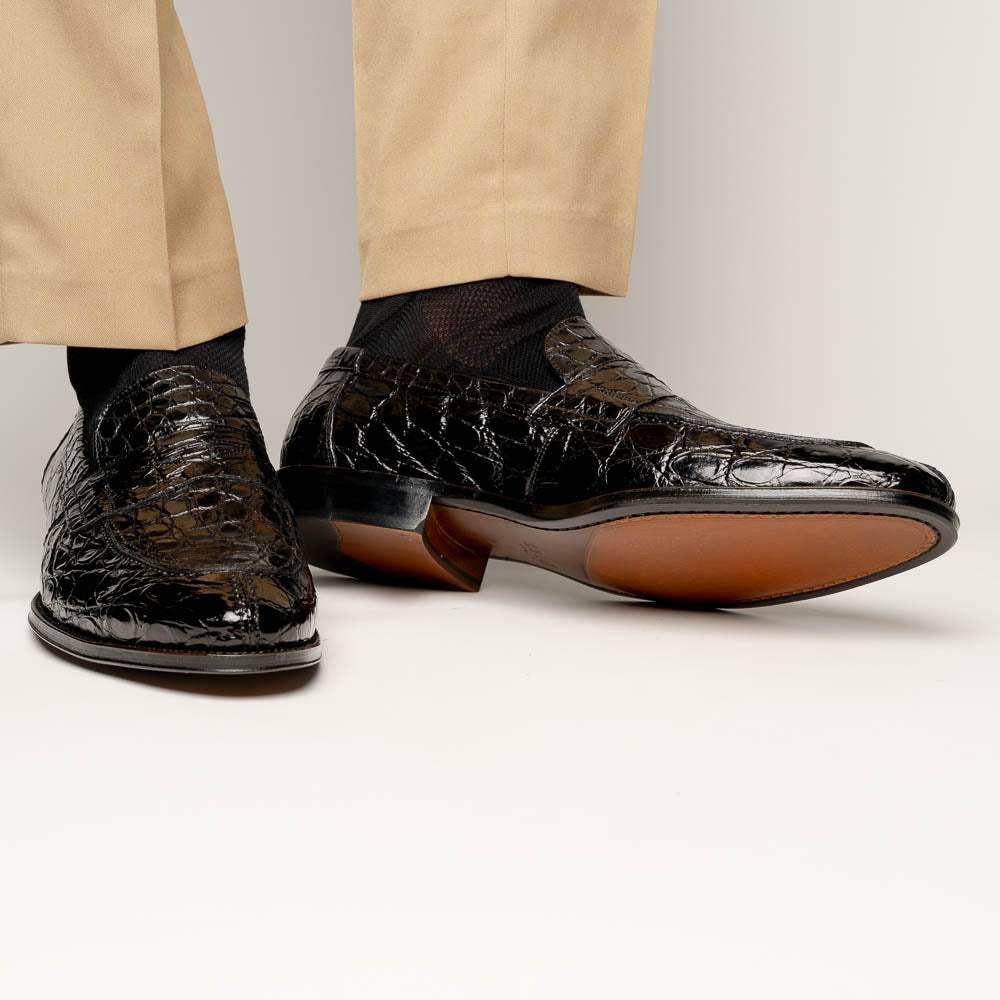 11-201-BKM ROMA Crocodile Penny Loafer, Black - Zelli Italia - Flyclothing LLC