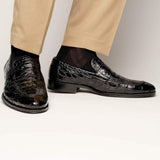 11-201-BKM ROMA Crocodile Penny Loafer, Black - Zelli Italia - Flyclothing LLC