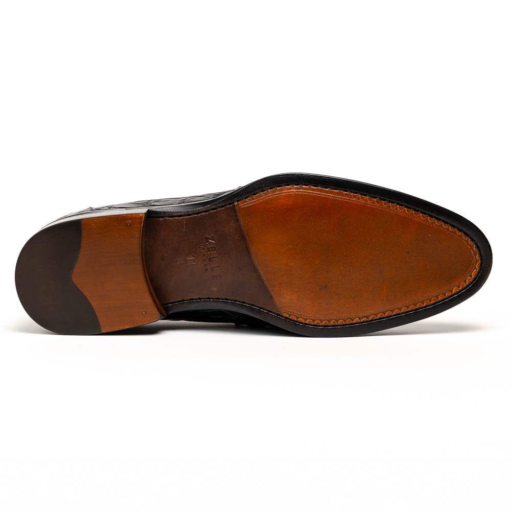11-201-BKM ROMA Crocodile Penny Loafer, Black - Zelli Italia - Flyclothing LLC