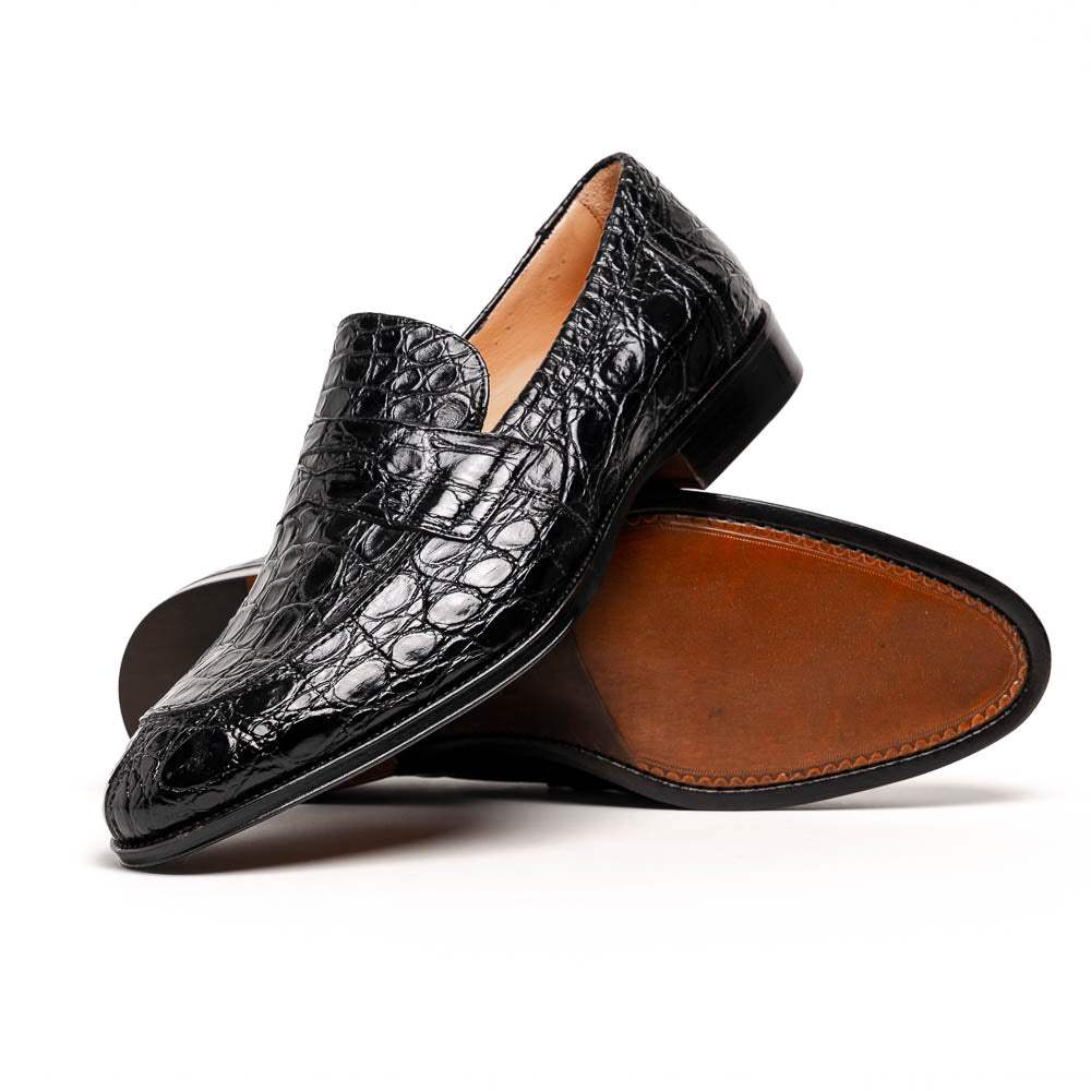 11-201-BKM ROMA Crocodile Penny Loafer, Black - Zelli Italia - Flyclothing LLC