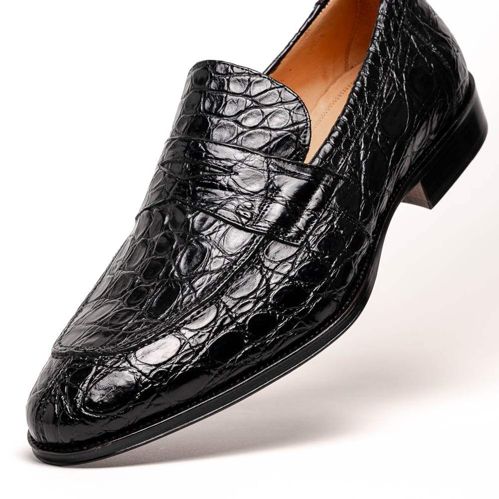 11-201-BKM ROMA Crocodile Penny Loafer, Black - Zelli Italia - Flyclothing LLC
