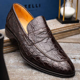 11-201-NIC ROMA Crocodile Penny Loafer, Nicotine - Zelli Italia - Flyclothing LLC