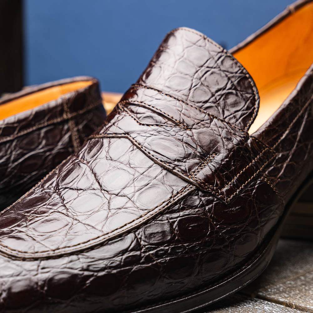 11-201-NIC ROMA Crocodile Penny Loafer, Nicotine - Zelli Italia - Flyclothing LLC