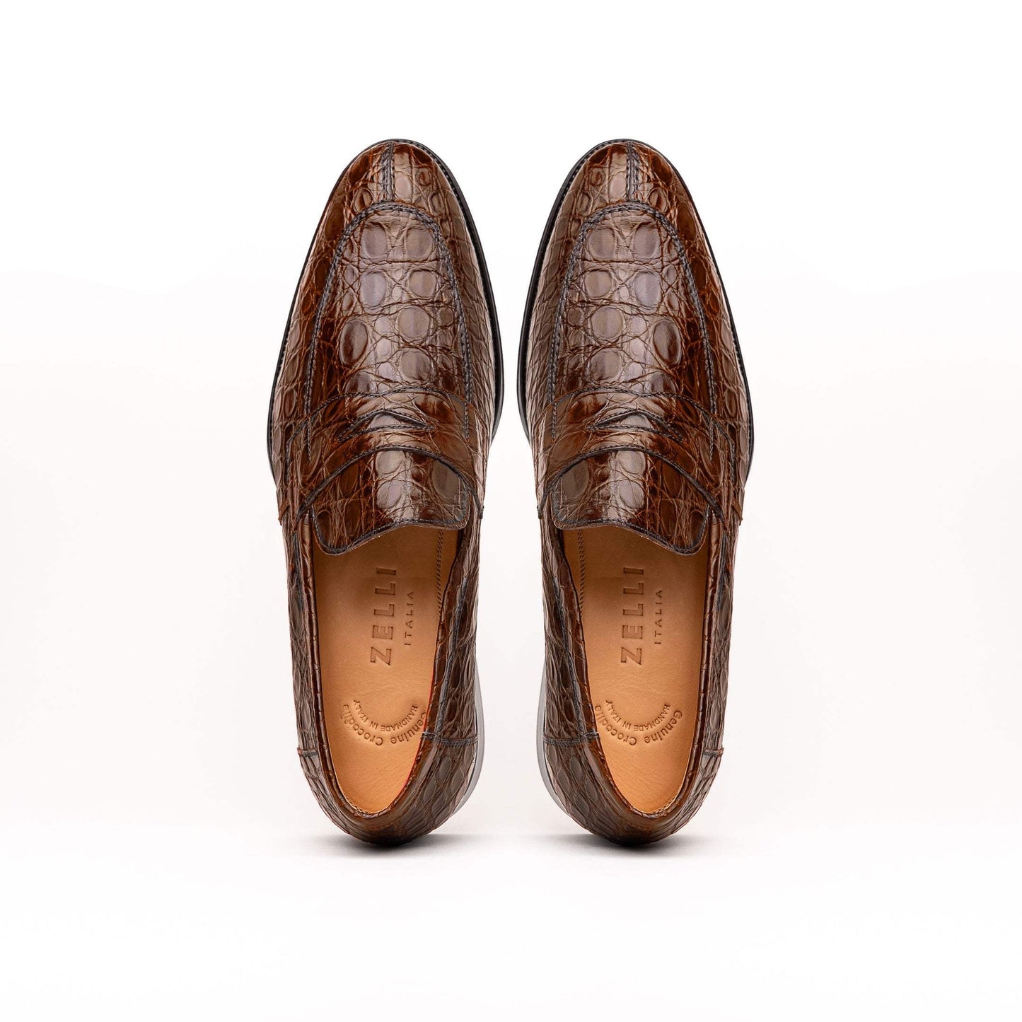 11-201-CGM ROMA Crocodile Penny Loafer, Cognac - Zelli Italia - Flyclothing LLC