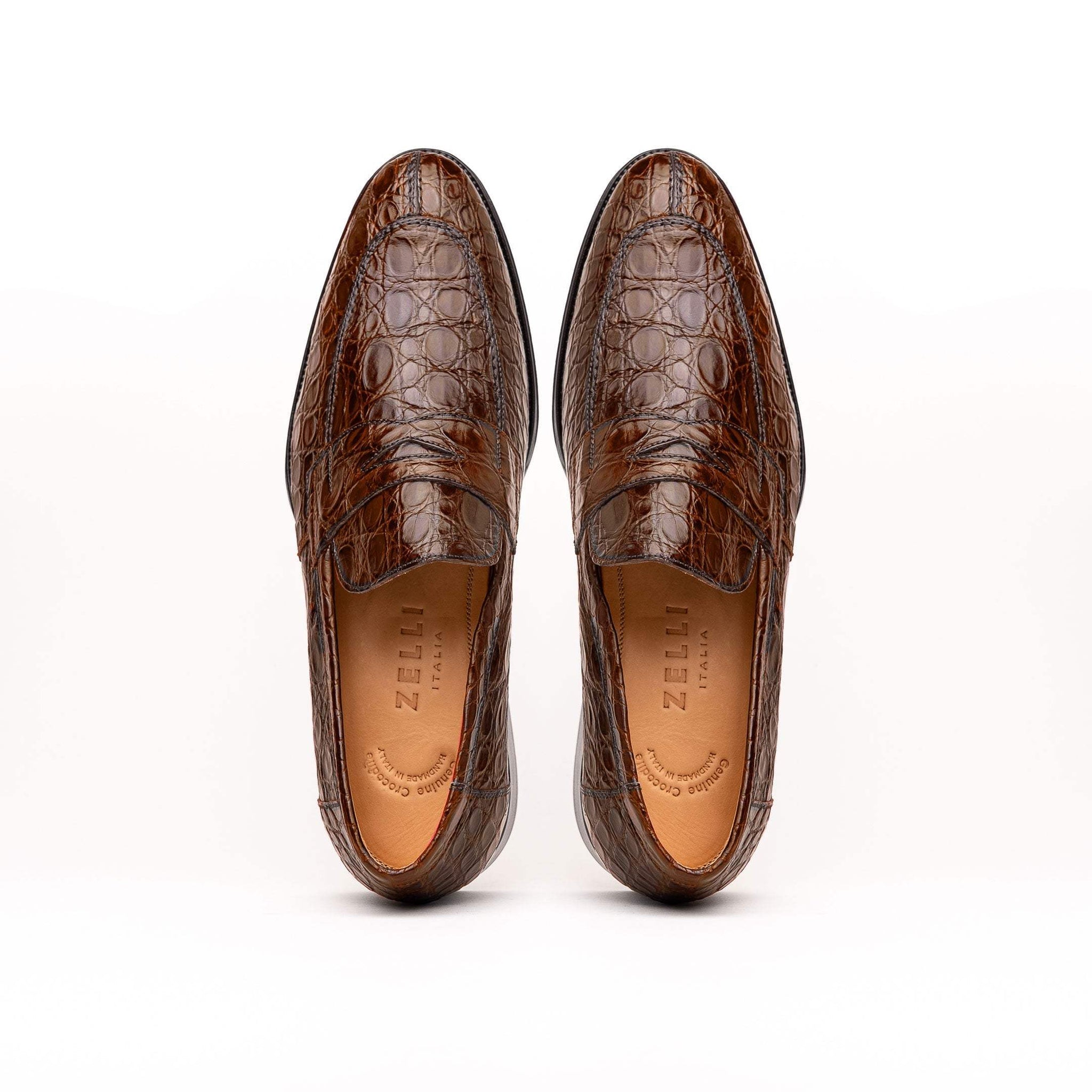 11-201-CGM ROMA Crocodile Penny Loafer, Cognac - Zelli Italia - Flyclothing LLC