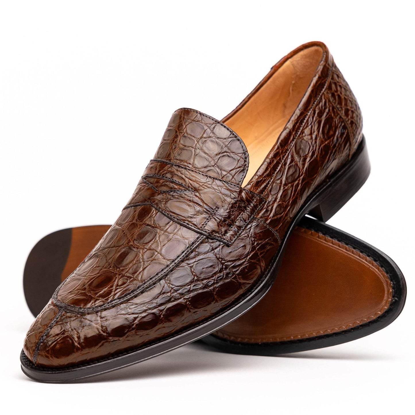 11-201-CGM ROMA Crocodile Penny Loafer, Cognac - Zelli Italia - Flyclothing LLC