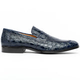 11-201-NVY ROMA Crocodile Penny Loafer, Navy - Zelli Italia - Flyclothing LLC