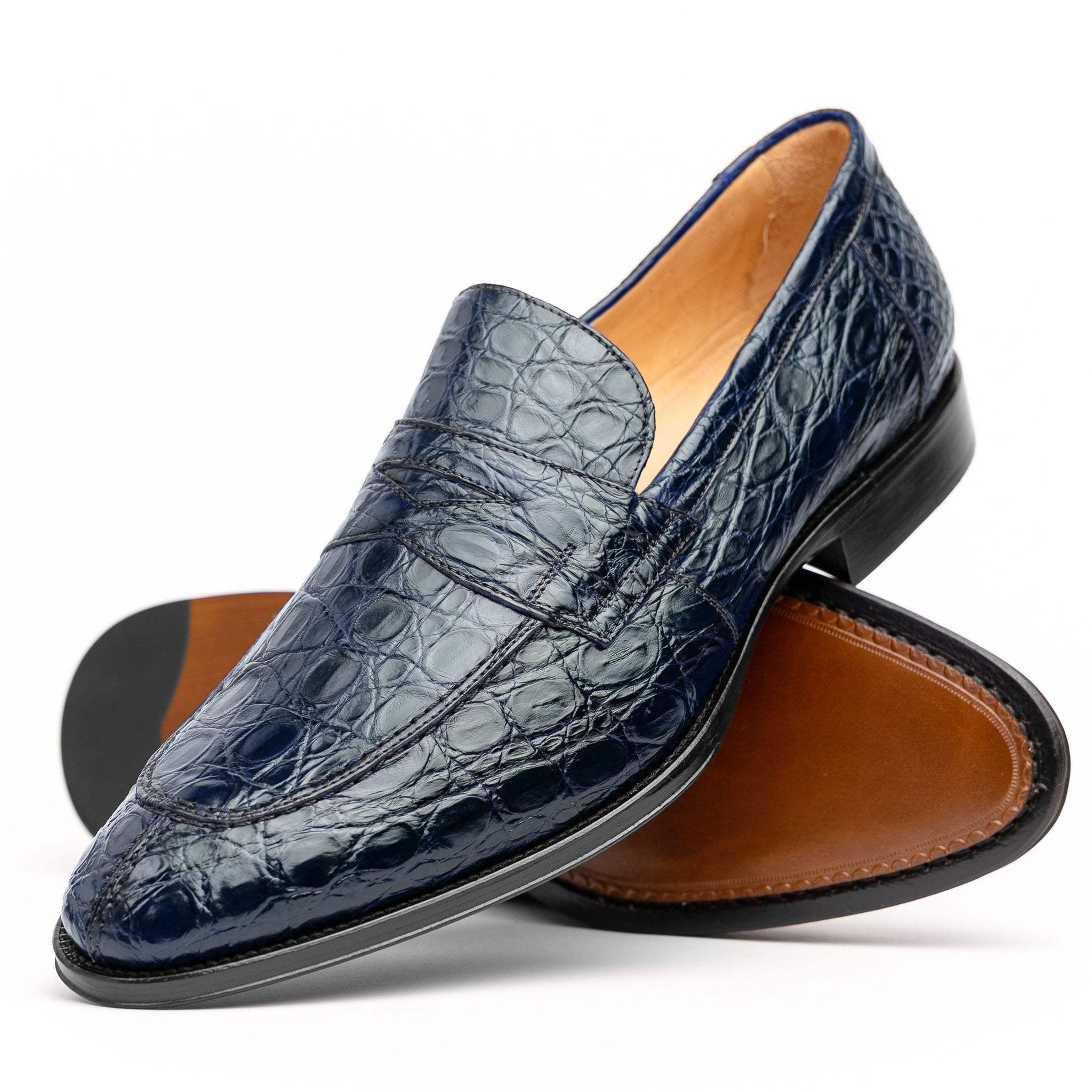11-201-NVY ROMA Crocodile Penny Loafer, Navy - Zelli Italia - Flyclothing LLC