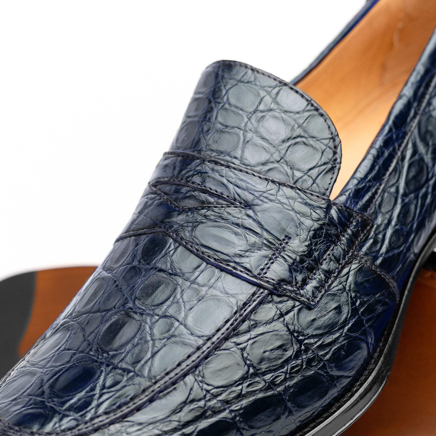 11-201-NVY ROMA Crocodile Penny Loafer, Navy - Zelli Italia - Flyclothing LLC