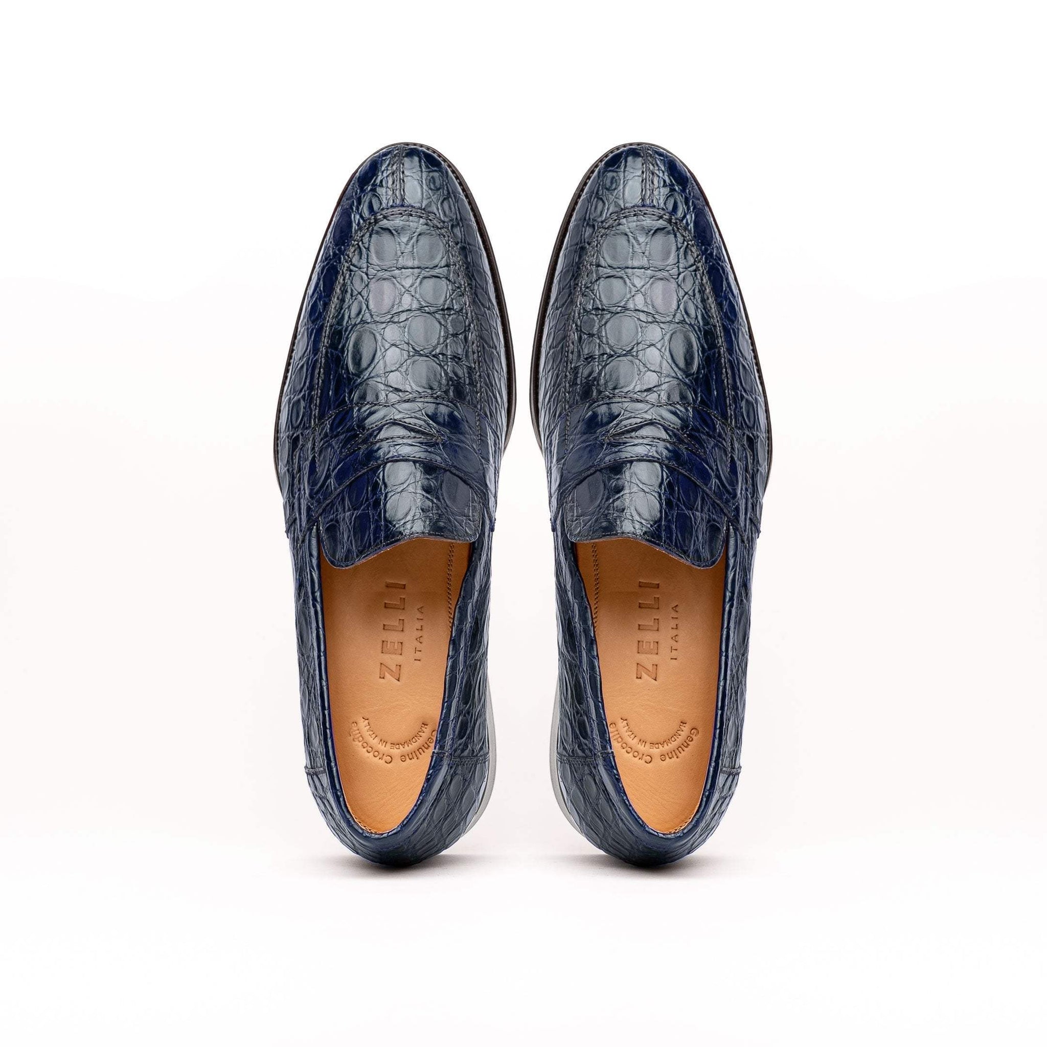 11-201-NVY ROMA Crocodile Penny Loafer, Navy - Zelli Italia - Flyclothing LLC
