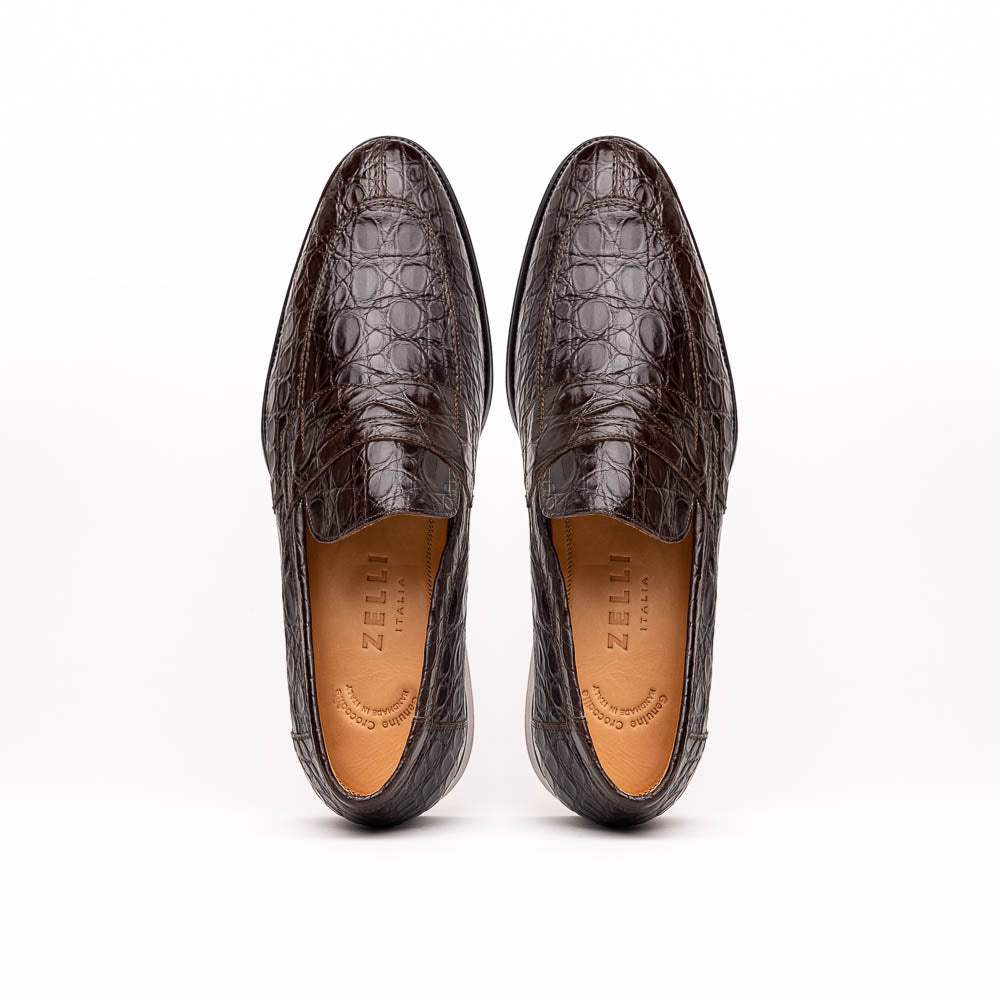11-201-NIC ROMA Crocodile Penny Loafer, Nicotine - Zelli Italia - Flyclothing LLC
