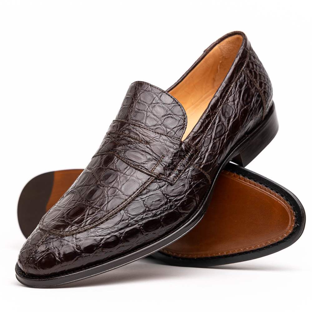 11-201-NIC ROMA Crocodile Penny Loafer, Nicotine - Zelli Italia - Flyclothing LLC