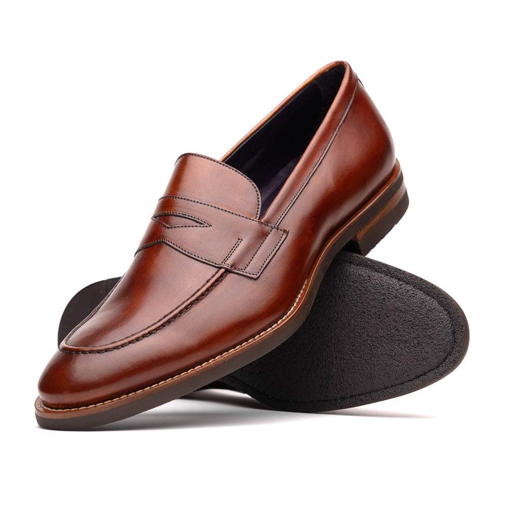 15-400-CGN ROMA Hand Burnished Calfskin Penny Loafer Cognac - Zelli Italia - Flyclothing LLC