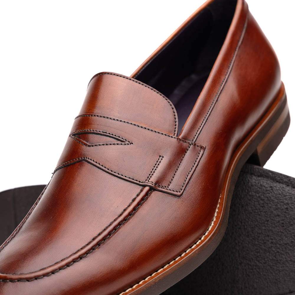 15-400-CGN ROMA Hand Burnished Calfskin Penny Loafer Cognac - Zelli Italia - Flyclothing LLC