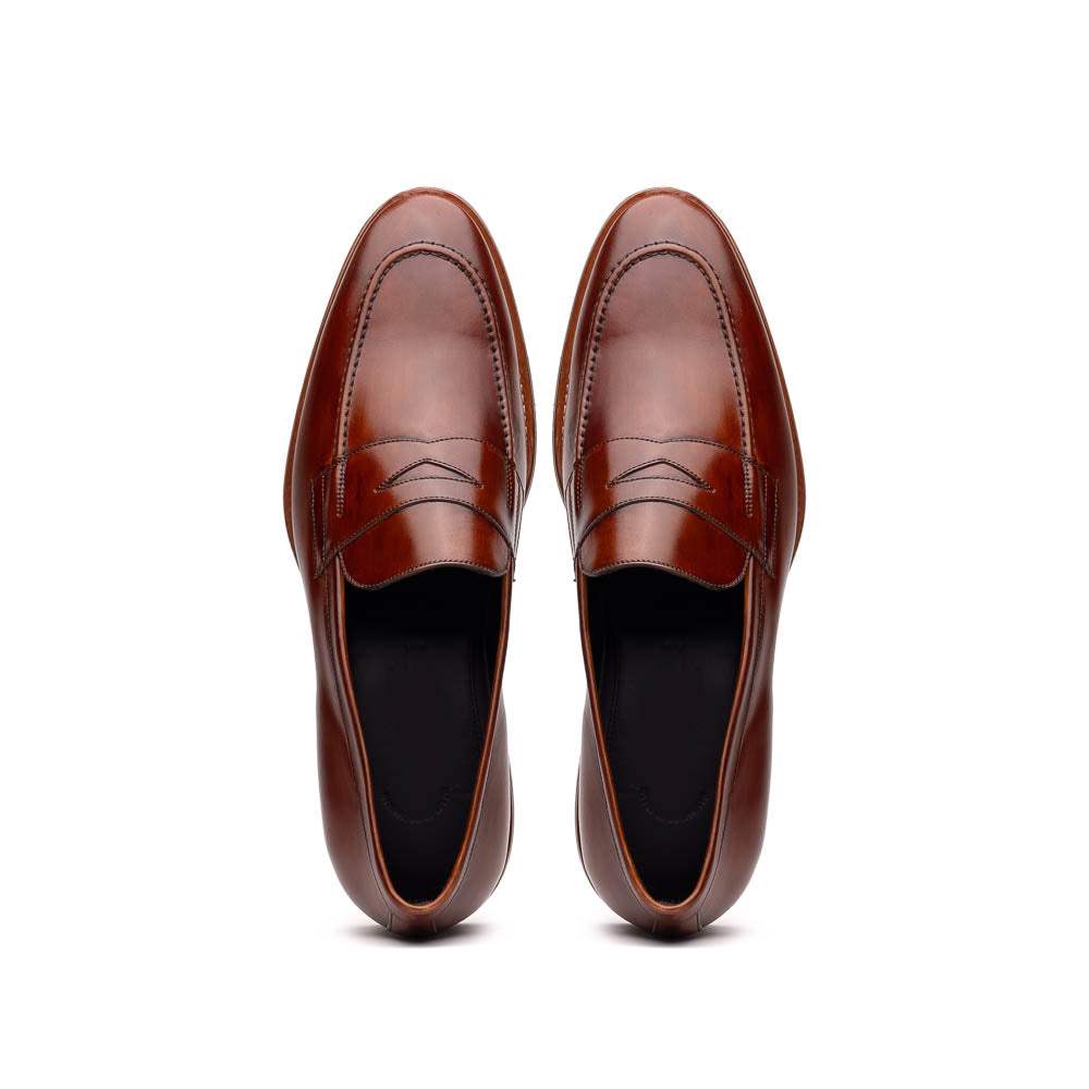 15-400-CGN ROMA Hand Burnished Calfskin Penny Loafer Cognac - Zelli Italia - Flyclothing LLC