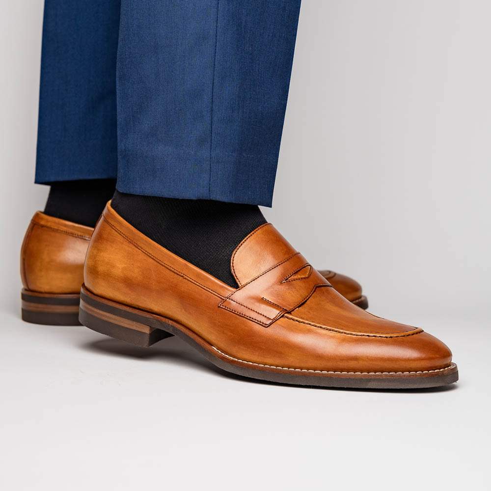 15-400-CML ROMA Hand Burnished Calfskin Penny Loafer Camel - Zelli Italia - Flyclothing LLC