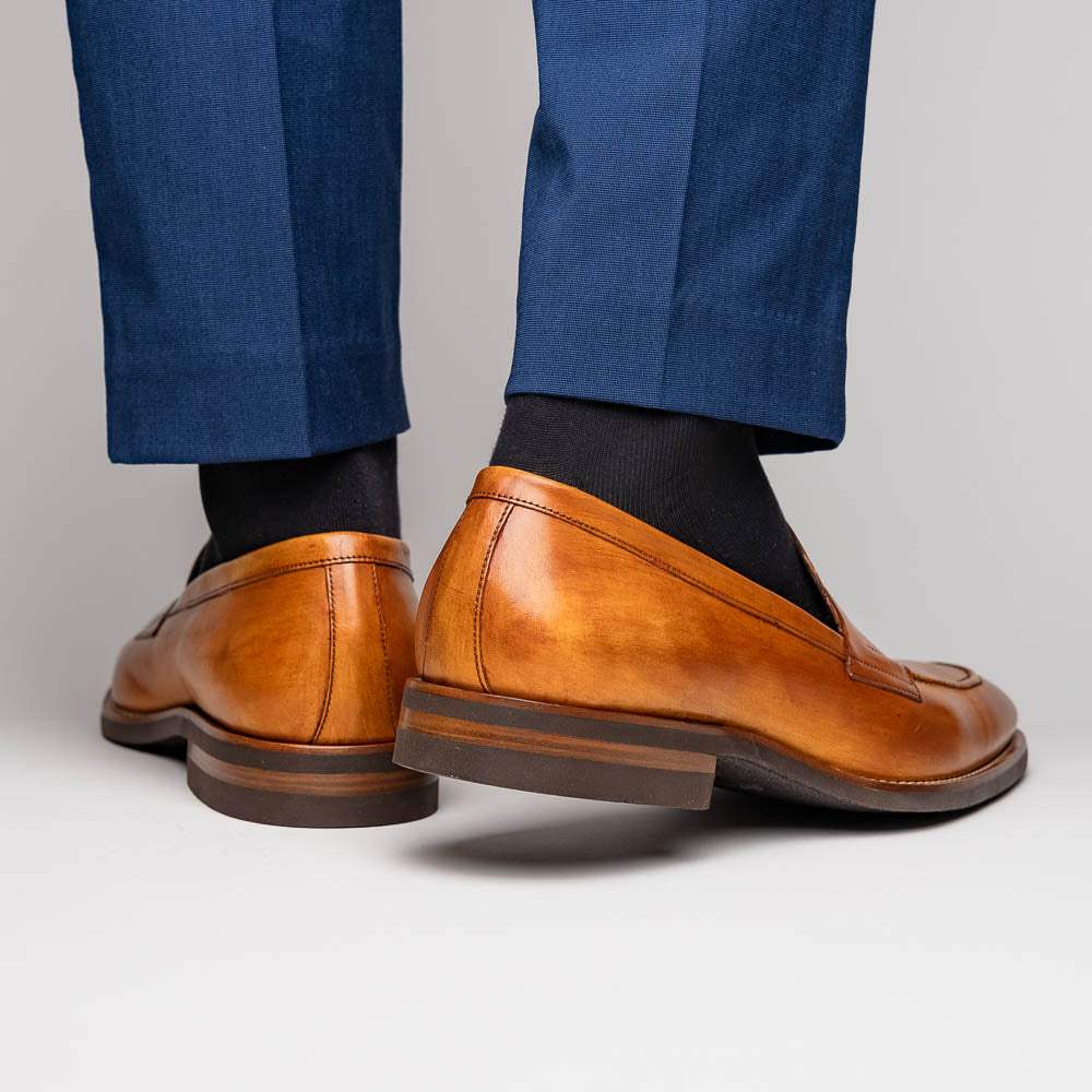 15-400-CML ROMA Hand Burnished Calfskin Penny Loafer Camel - Zelli Italia - Flyclothing LLC