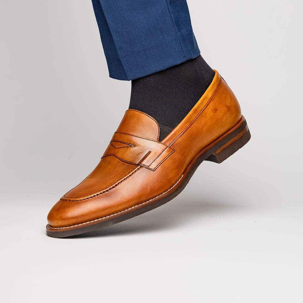 15-400-CML ROMA Hand Burnished Calfskin Penny Loafer Camel - Zelli Italia - Flyclothing LLC