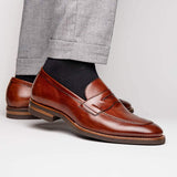 15-400-CGN ROMA Hand Burnished Calfskin Penny Loafer Cognac - Zelli Italia - Flyclothing LLC