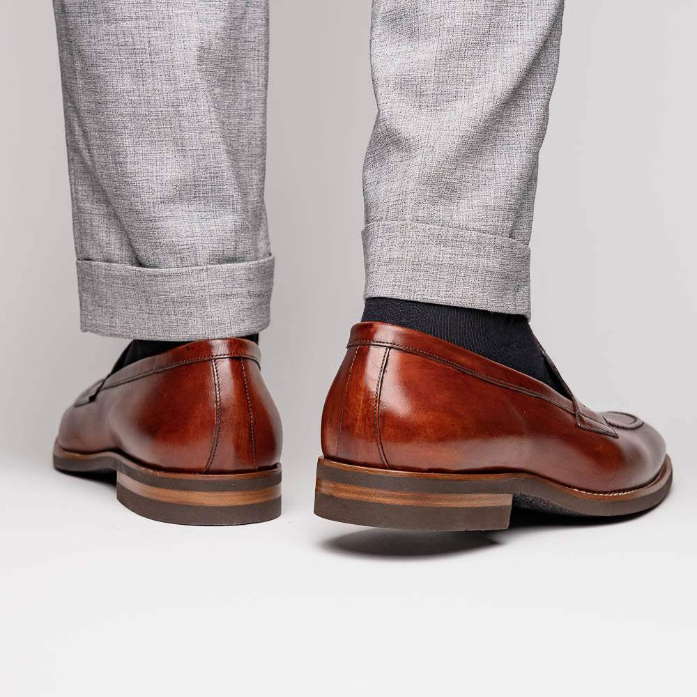 15-400-CGN ROMA Hand Burnished Calfskin Penny Loafer Cognac - Zelli Italia - Flyclothing LLC