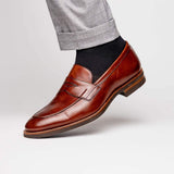 15-400-CGN ROMA Hand Burnished Calfskin Penny Loafer Cognac - Zelli Italia - Flyclothing LLC