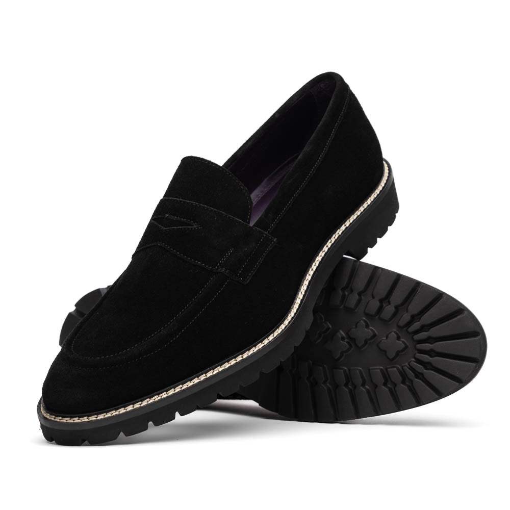 16-657-BLK ROMA Italian Suede Penny Loafers Black - Zelli Italia - Flyclothing LLC