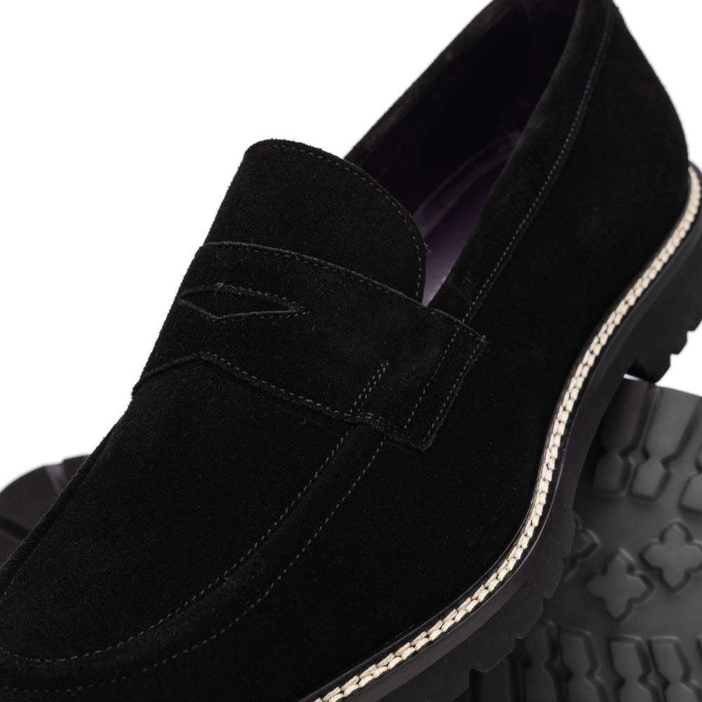 16-657-BLK ROMA Italian Suede Penny Loafers Black - Zelli Italia - Flyclothing LLC