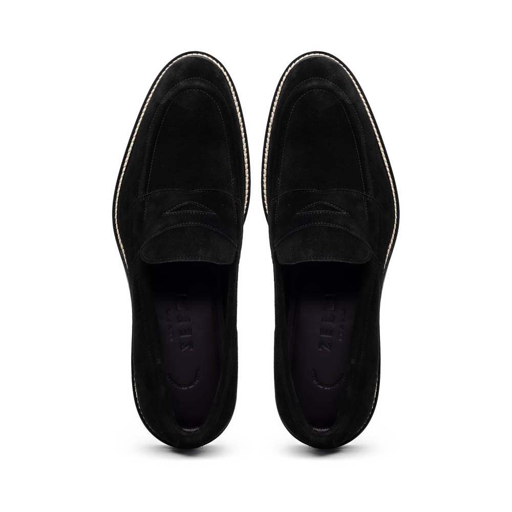 16-657-BLK ROMA Italian Suede Penny Loafers Black - Zelli Italia - Flyclothing LLC