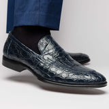 11-201-NVY ROMA Crocodile Penny Loafer, Navy - Zelli Italia - Flyclothing LLC