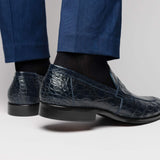 11-201-NVY ROMA Crocodile Penny Loafer, Navy - Zelli Italia - Flyclothing LLC