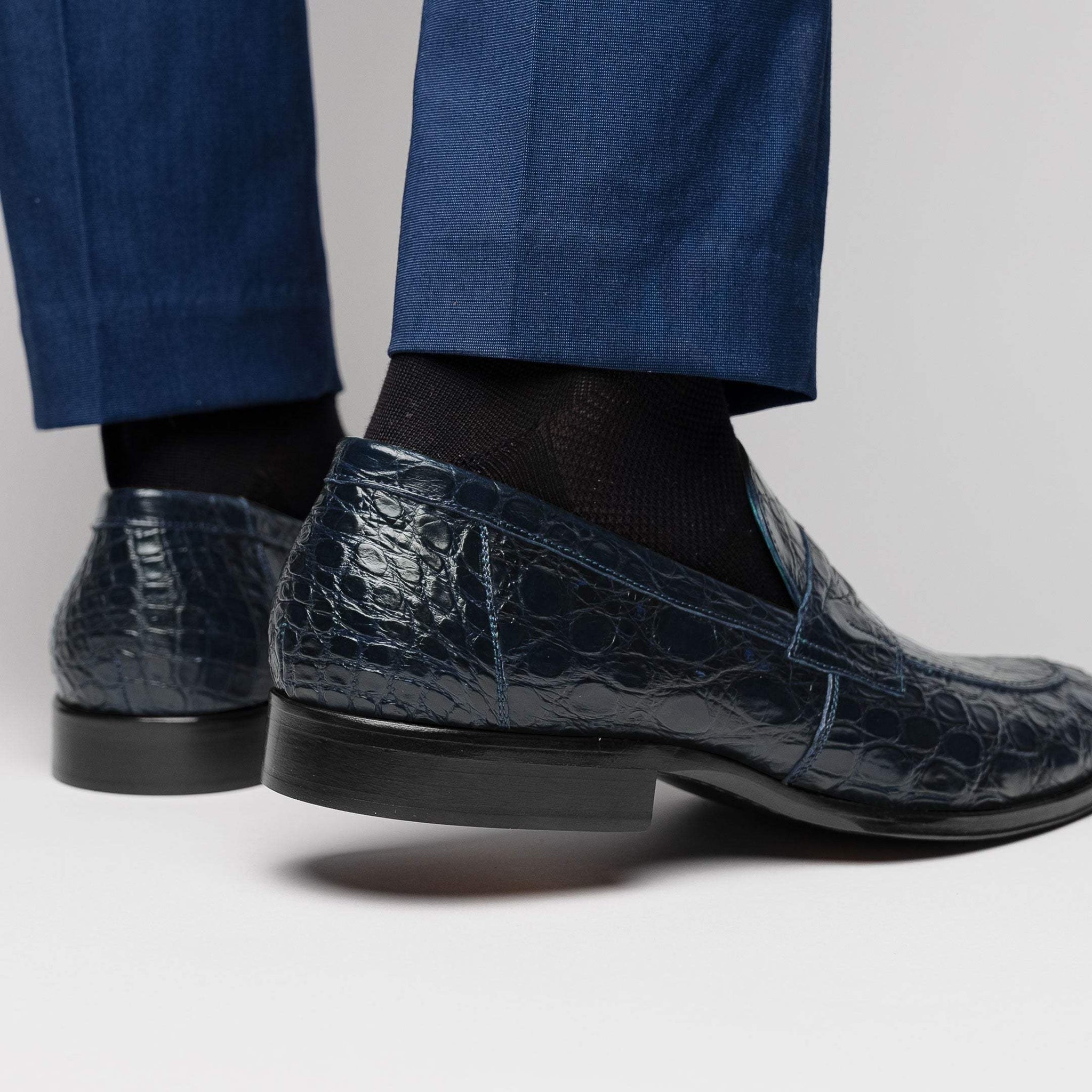 11-201-NVY ROMA Crocodile Penny Loafer, Navy - Zelli Italia - Flyclothing LLC