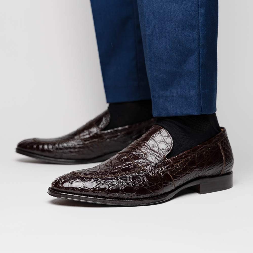 11-201-NIC ROMA Crocodile Penny Loafer, Nicotine - Zelli Italia - Flyclothing LLC