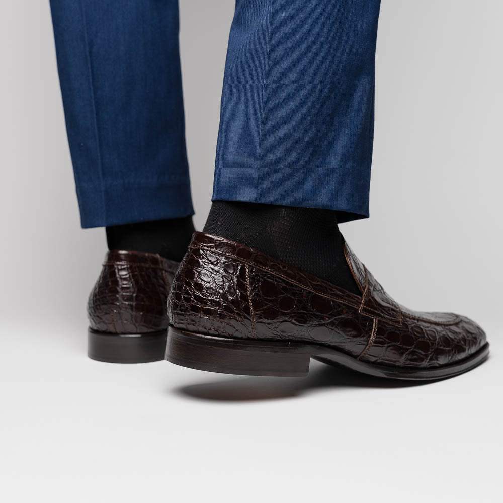 11-201-NIC ROMA Crocodile Penny Loafer, Nicotine - Zelli Italia - Flyclothing LLC