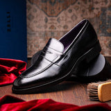 15-400-BLK ROMA Hand Burnished Calfskin Penny Loafer Black - Zelli Italia - Flyclothing LLC