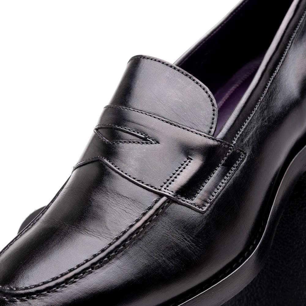 15-400-BLK ROMA Hand Burnished Calfskin Penny Loafer Black - Zelli Italia - Flyclothing LLC
