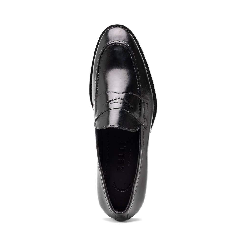 15-400-BLK ROMA Hand Burnished Calfskin Penny Loafer Black - Zelli Italia - Flyclothing LLC