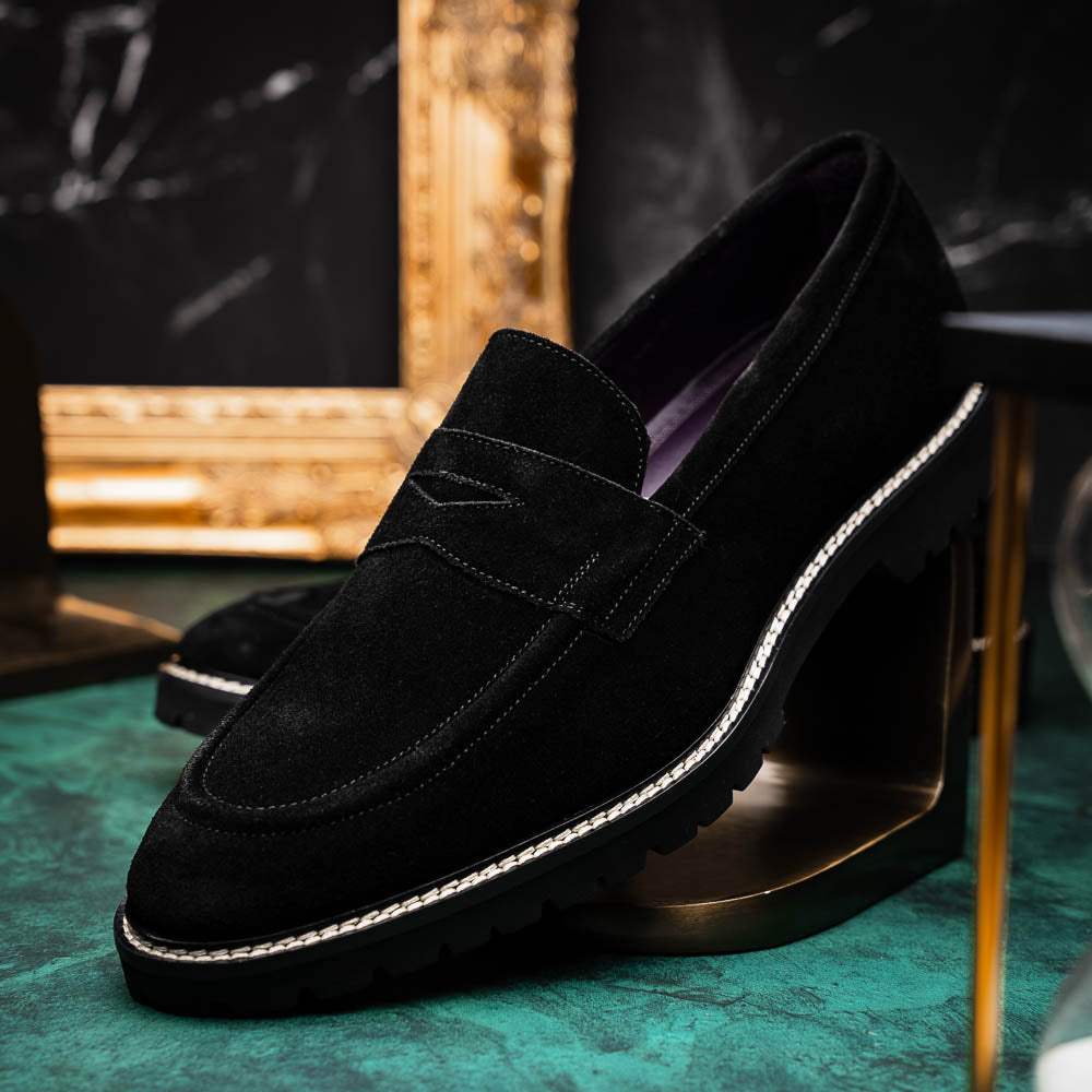 16-657-BLK ROMA Italian Suede Penny Loafers Black - Zelli Italia - Flyclothing LLC