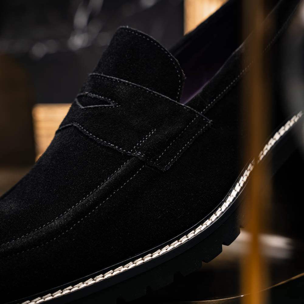 16-657-BLK ROMA Italian Suede Penny Loafers Black - Zelli Italia - Flyclothing LLC