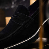16-657-BLK ROMA Italian Suede Penny Loafers Black - Zelli Italia - Flyclothing LLC