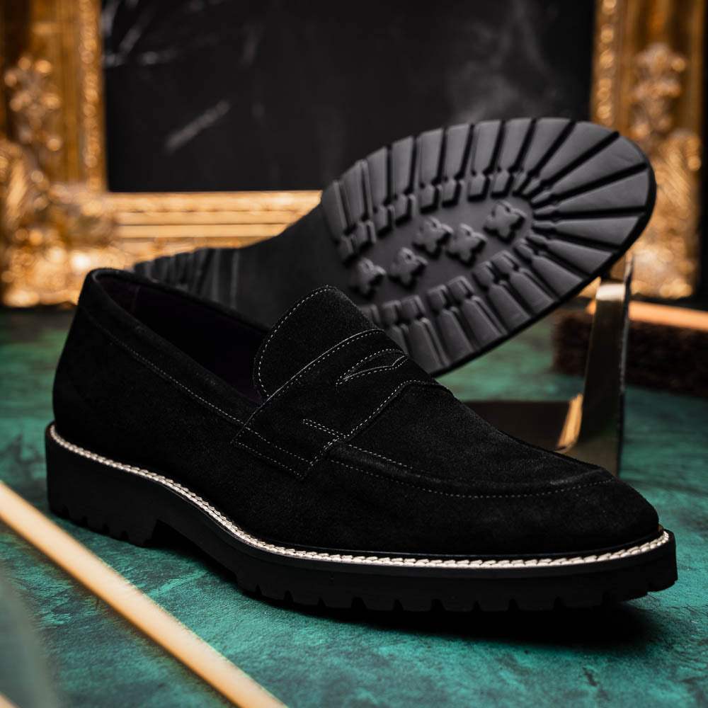16-657-BLK ROMA Italian Suede Penny Loafers Black - Zelli Italia - Flyclothing LLC