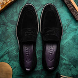 16-657-BLK ROMA Italian Suede Penny Loafers Black - Zelli Italia - Flyclothing LLC