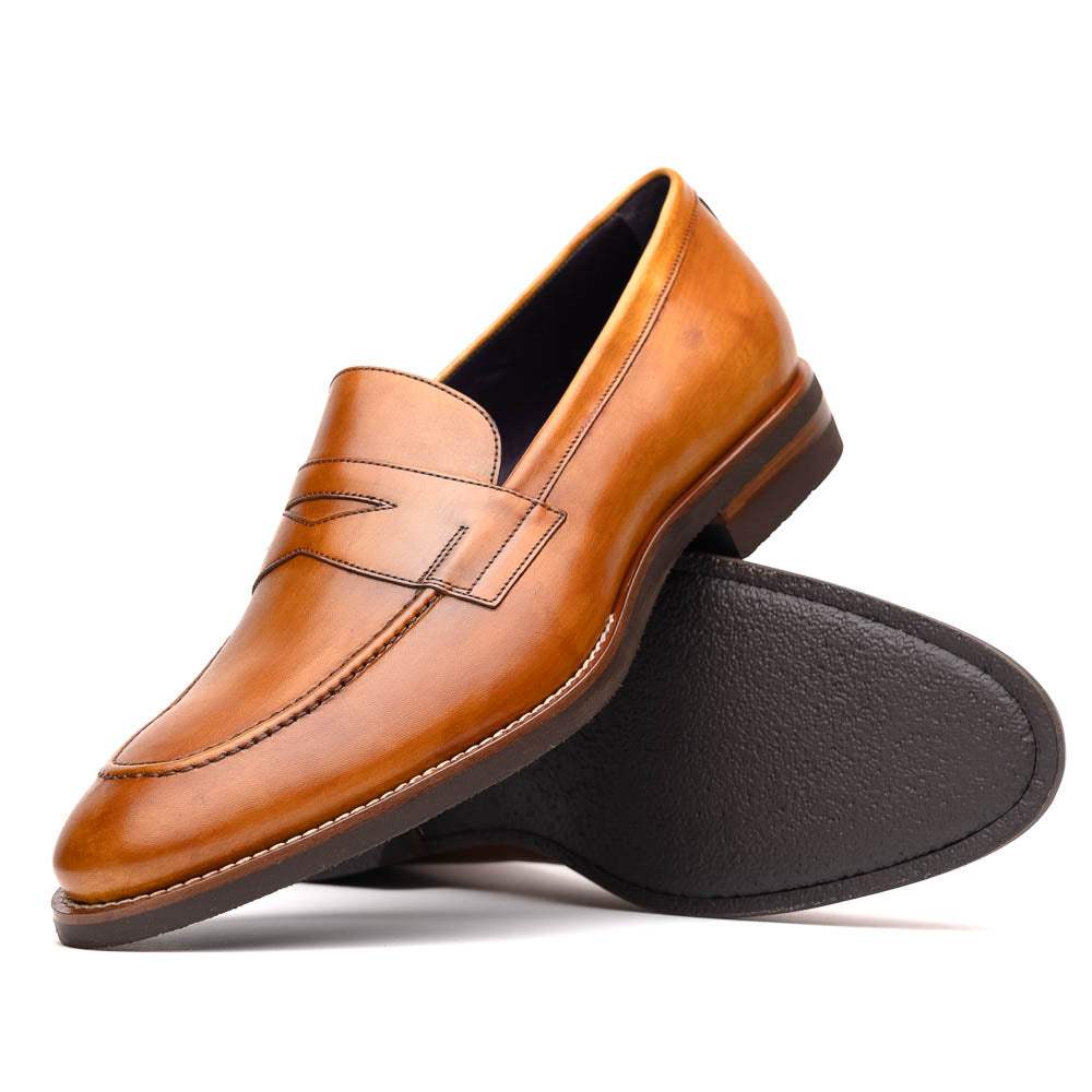15-400-CML ROMA Hand Burnished Calfskin Penny Loafer Camel - Zelli Italia - Flyclothing LLC