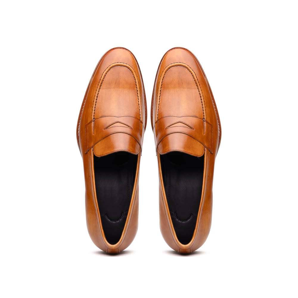 15-400-CML ROMA Hand Burnished Calfskin Penny Loafer Camel - Zelli Italia - Flyclothing LLC