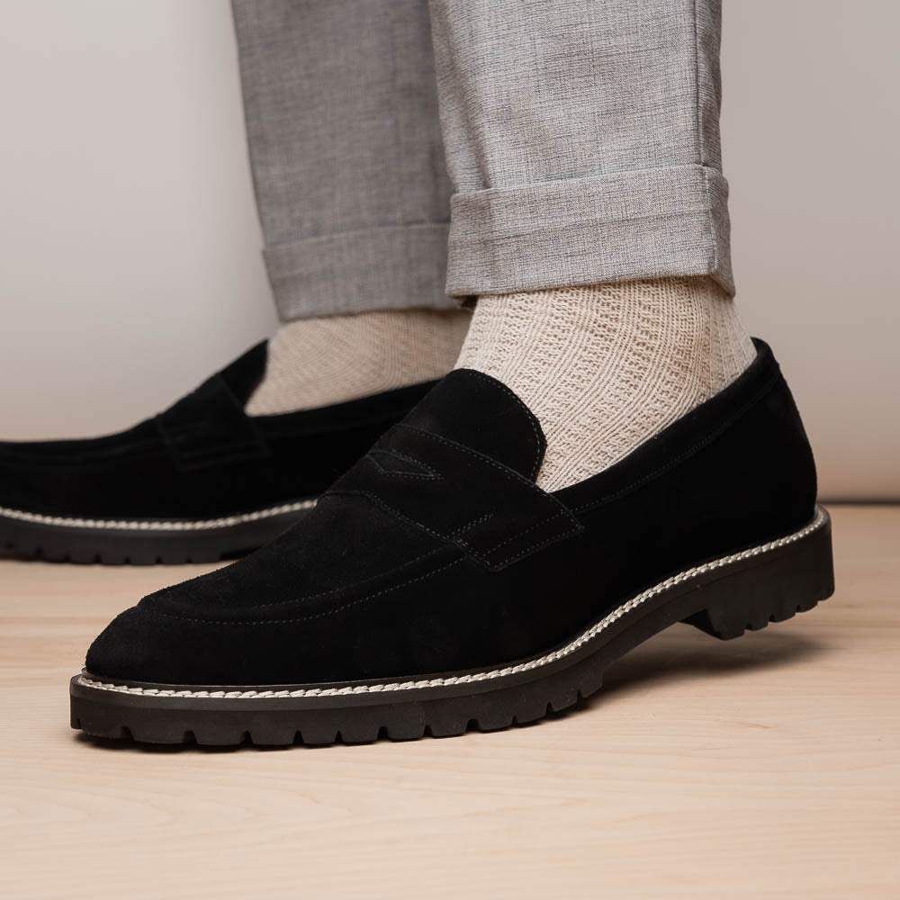 16-657-BLK ROMA Italian Suede Penny Loafers Black - Zelli Italia - Flyclothing LLC