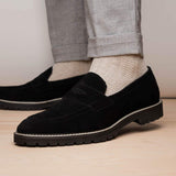 16-657-BLK ROMA Italian Suede Penny Loafers Black - Zelli Italia - Flyclothing LLC