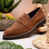 16-657-TOB ROMA Italian Suede Penny Loafers Tobacco - Zelli Italia - Flyclothing LLC