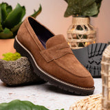 16-657-TOB ROMA Italian Suede Penny Loafers Tobacco - Zelli Italia - Flyclothing LLC