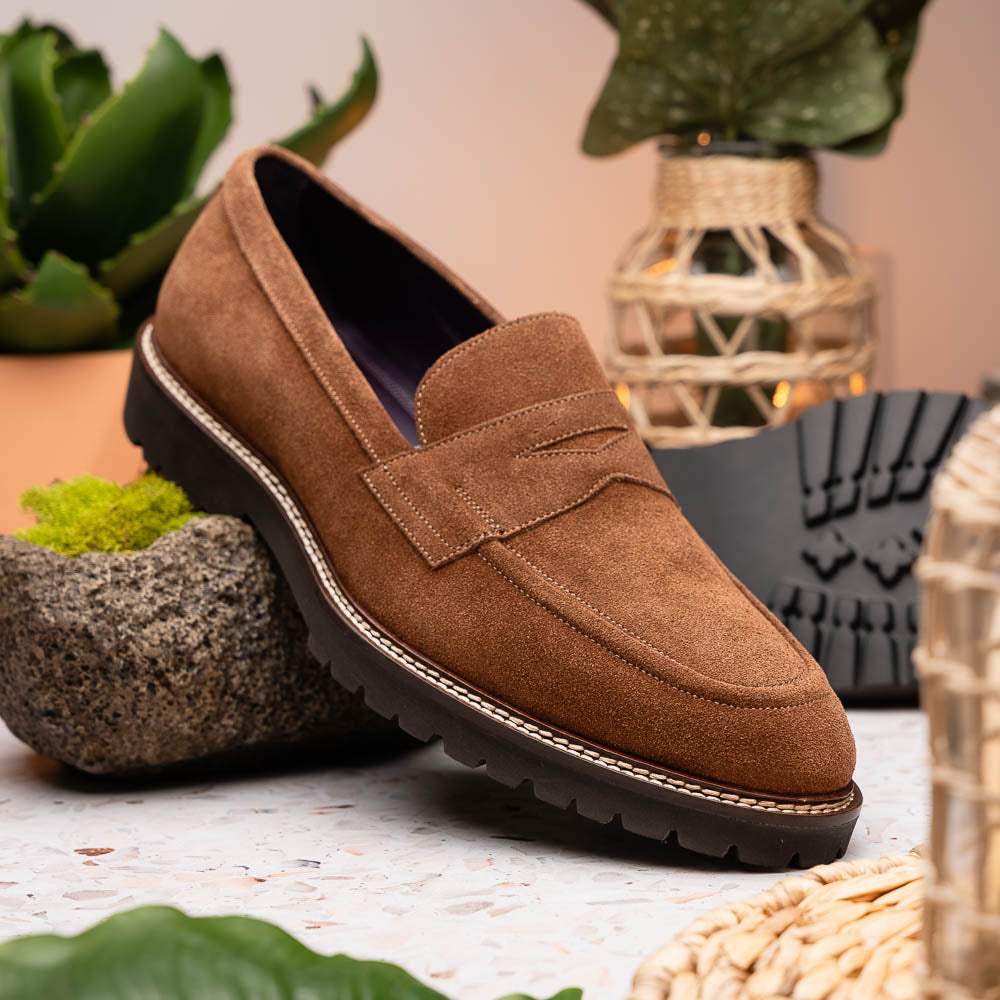 16-657-TOB ROMA Italian Suede Penny Loafers Tobacco - Zelli Italia - Flyclothing LLC