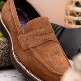 16-657-TOB ROMA Italian Suede Penny Loafers Tobacco - Zelli Italia - Flyclothing LLC